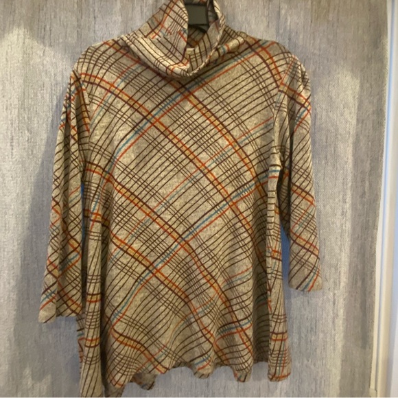 Grey stripes- orange/yellow/maroon/blue turtleneck shirt - Picture 1 of 3
